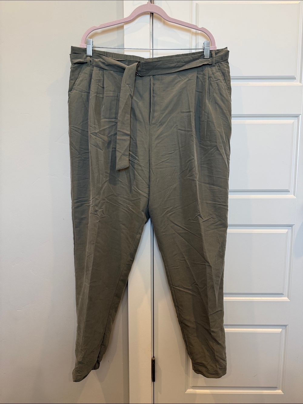 Kenneth Cole Olive Tie-Waist Tapered Chinos